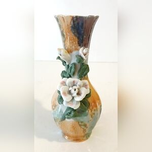 Vintage Lustre Finish Floral Ceramic Vase with Roses